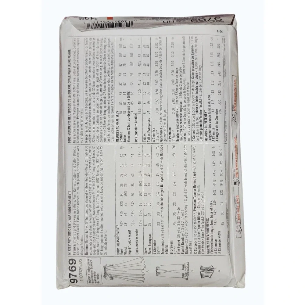 Simplicity 9769 Sewing Pattern Fashion Historian Civil War Undergarments Corset - Picture 5 of 5